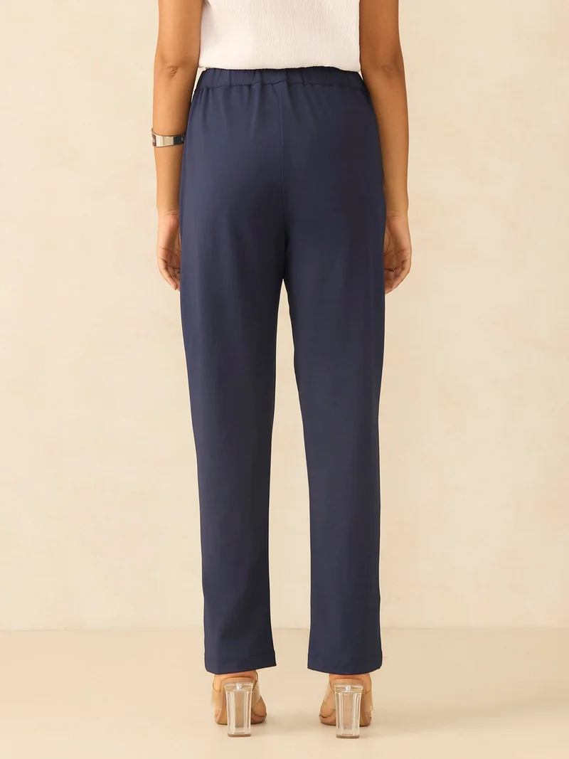 Outzidr  Navy Blue Ankle Length Trousers for Women | Best Price UAE
